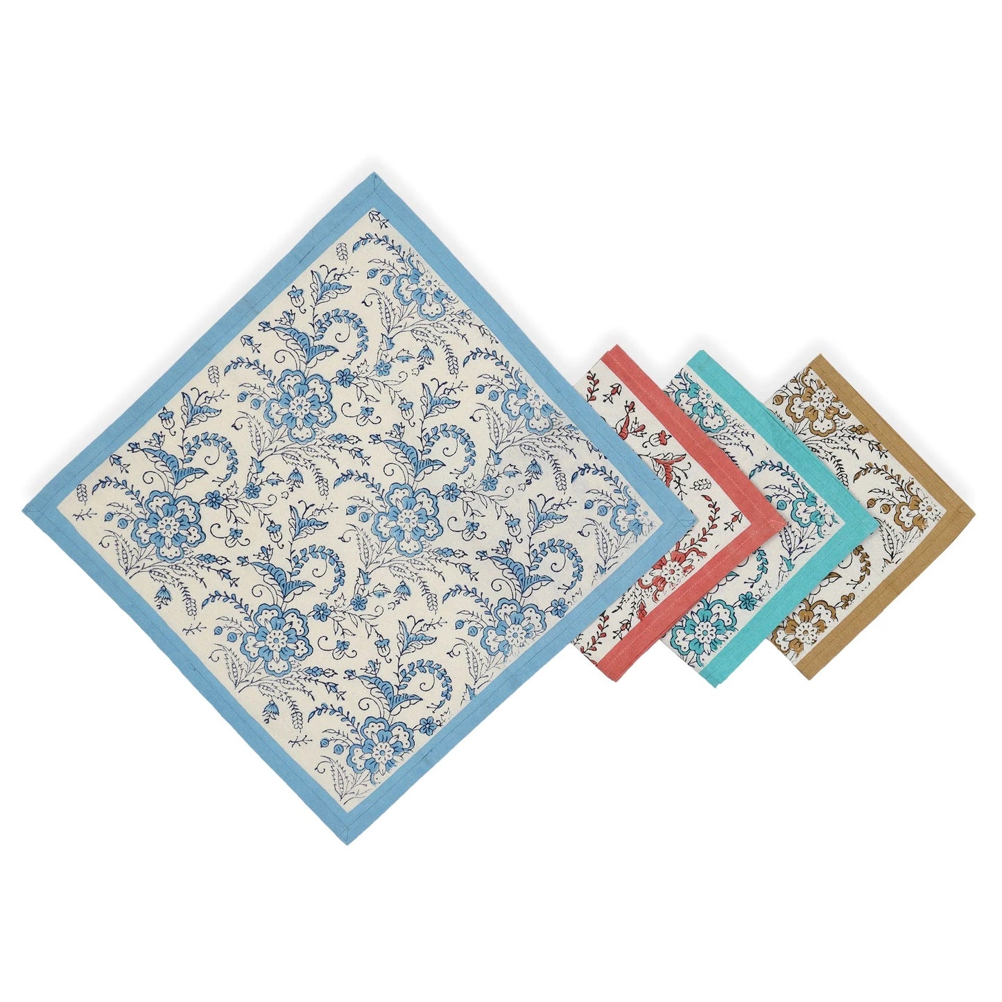 STREAMLINE 16"x16" Hand Block Printed Napkins - Set of 4. Cotton - Fair Trade - Artisan Made