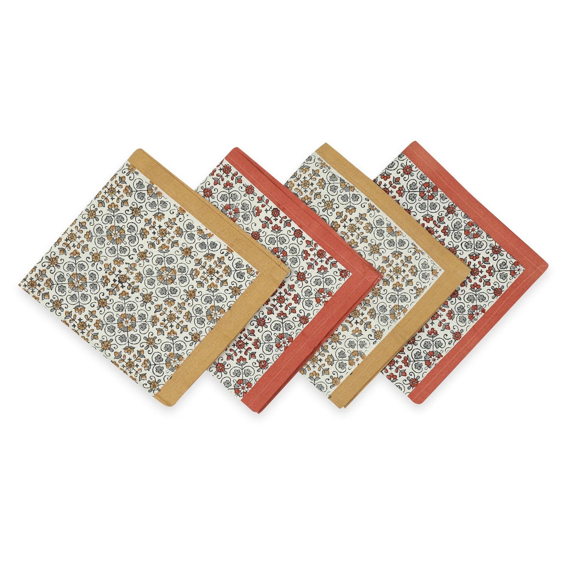 STREAMLINE 18"x18" Hand Block Printed Napkins - Set of 4. Cotton - Fair Trade - Artisan Made