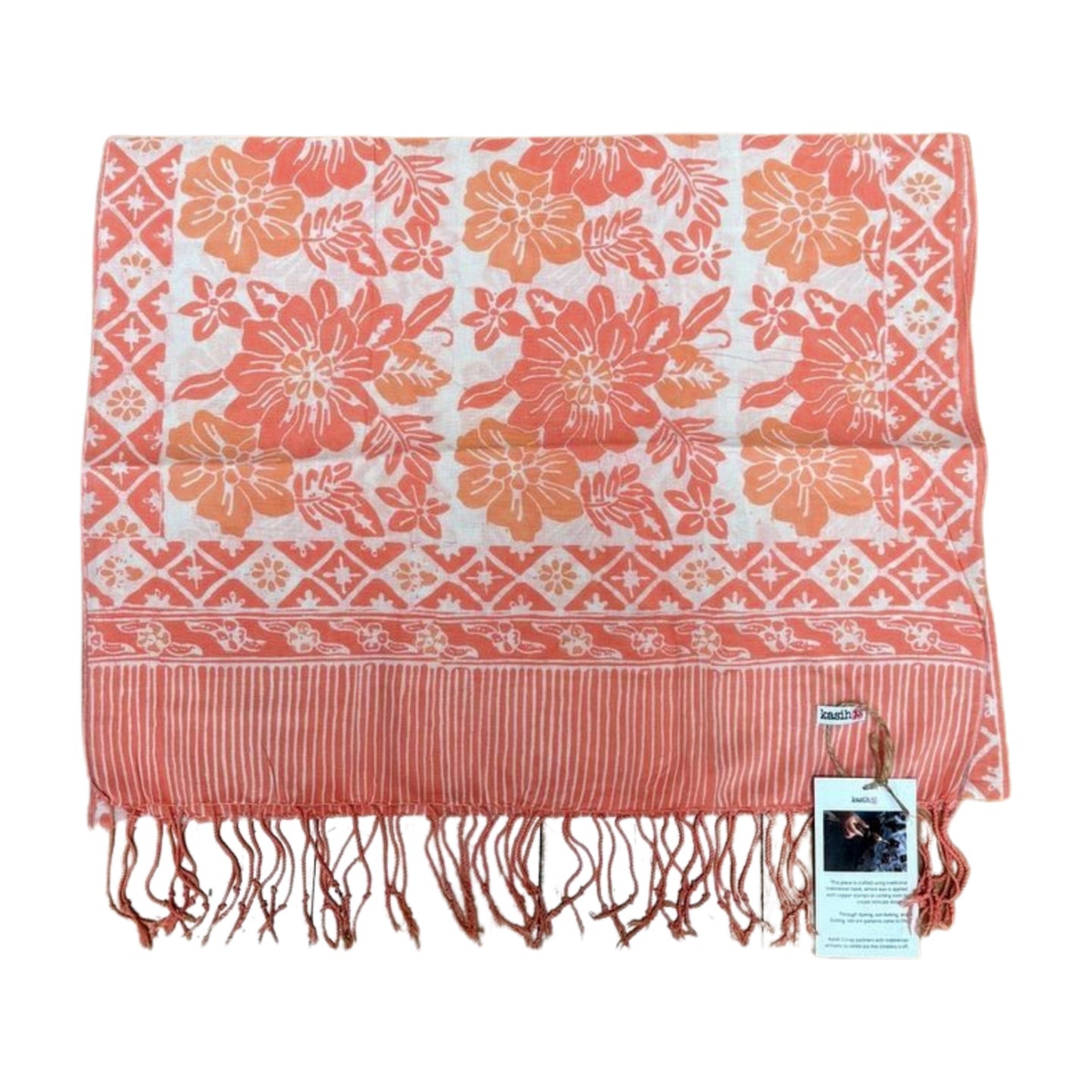 Handmade Batik Scarf, 100% Soft Cotton, Pink Bloom, Floral