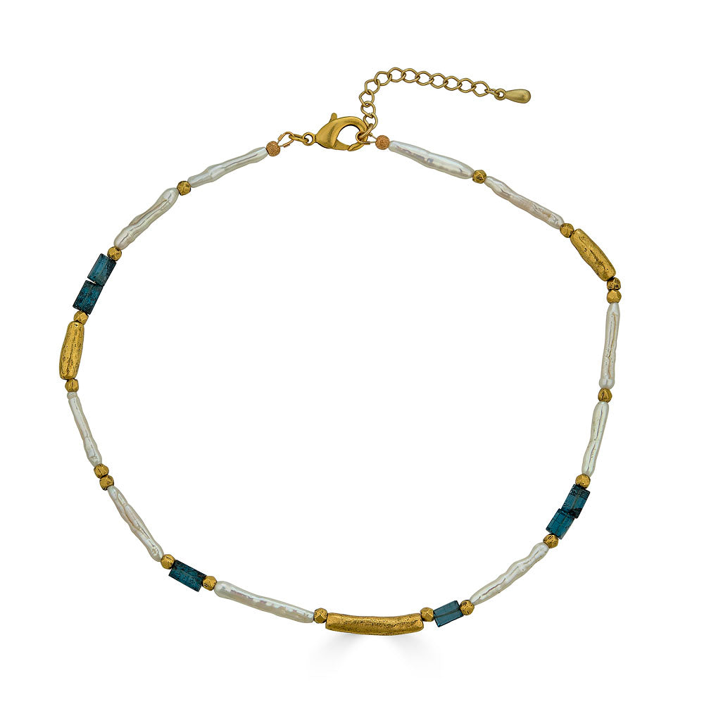 Biwa Pearl and Kyanite Necklace