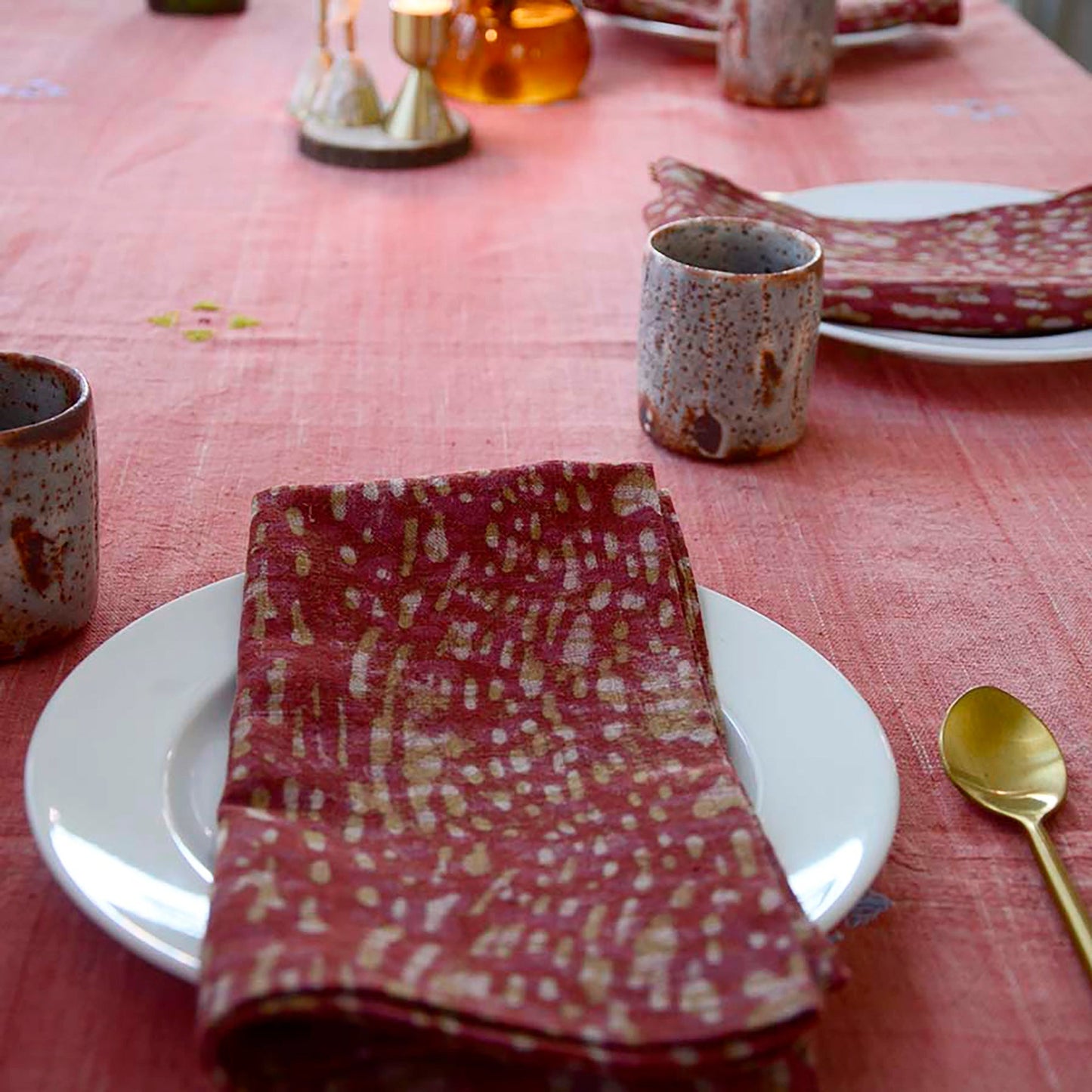 Rustic Handmade Cotton Napkins (Set of 4) - Barkha Orange
