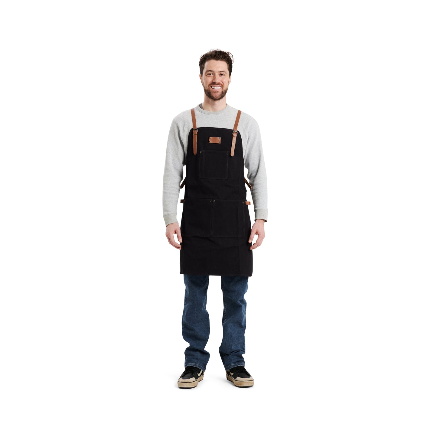 Waxed Canvas Work Apron with Leather Straps & Utility Pockets