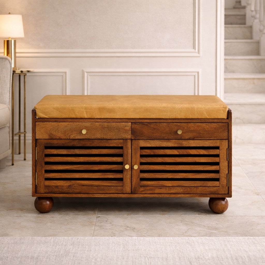 Solid Wood Bola Shoe Storage Bench