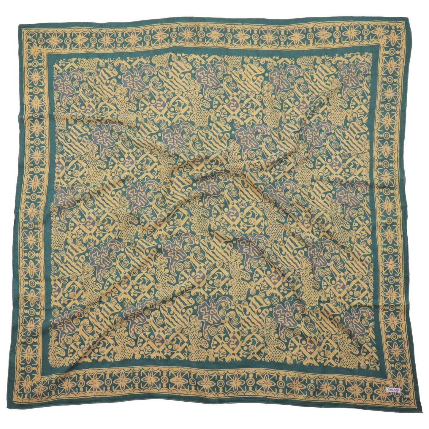 Large 39" Hand Dyed Batik Bandana, 100% Soft Cotton, Abstract Flowers