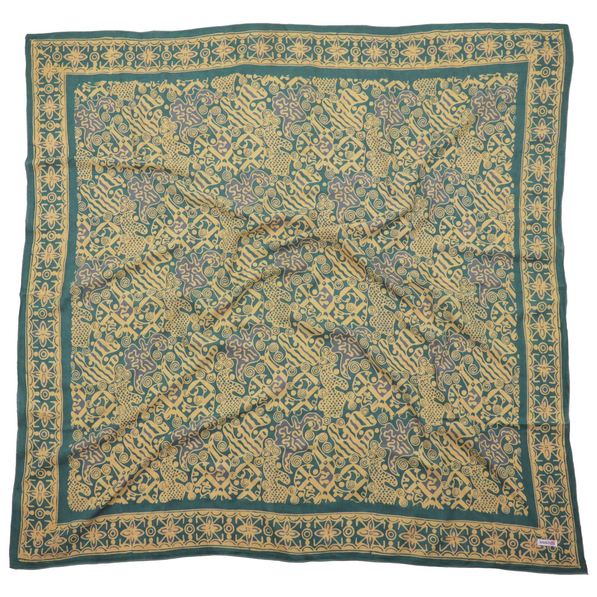 Large 39" Hand Dyed Batik Bandana, 100% Soft Cotton, Abstract Flowers