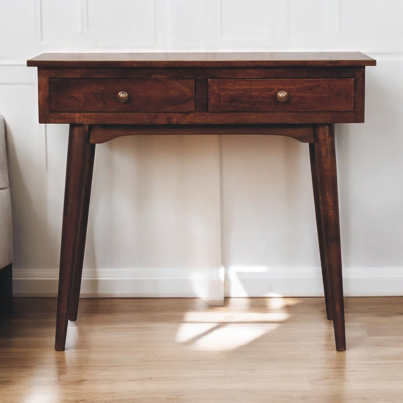 Solid Wood California Walnut Hallway 2-Drawer Console Table