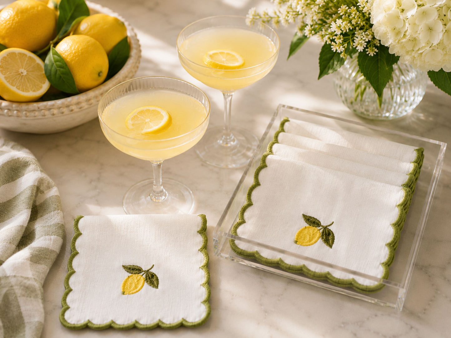 Embroidered Lemon Cocktail Napkin (Set of 6)