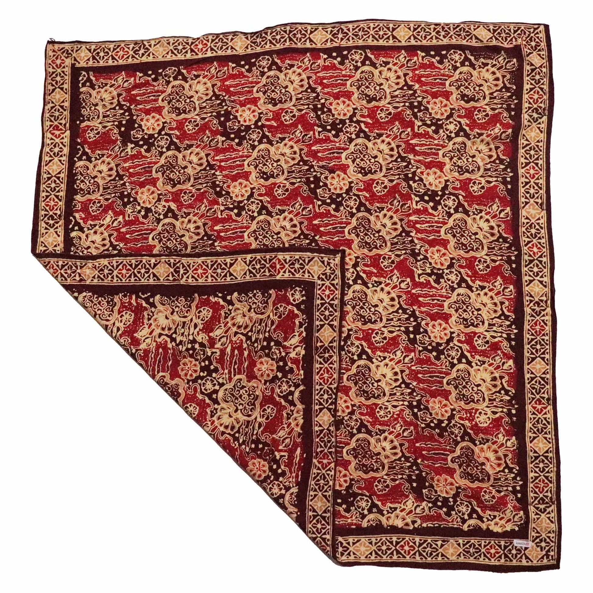 Large 39" Hand Dyed Batik Bandana, 100% Soft Cotton, Sunlit Garden, Red Burgundy