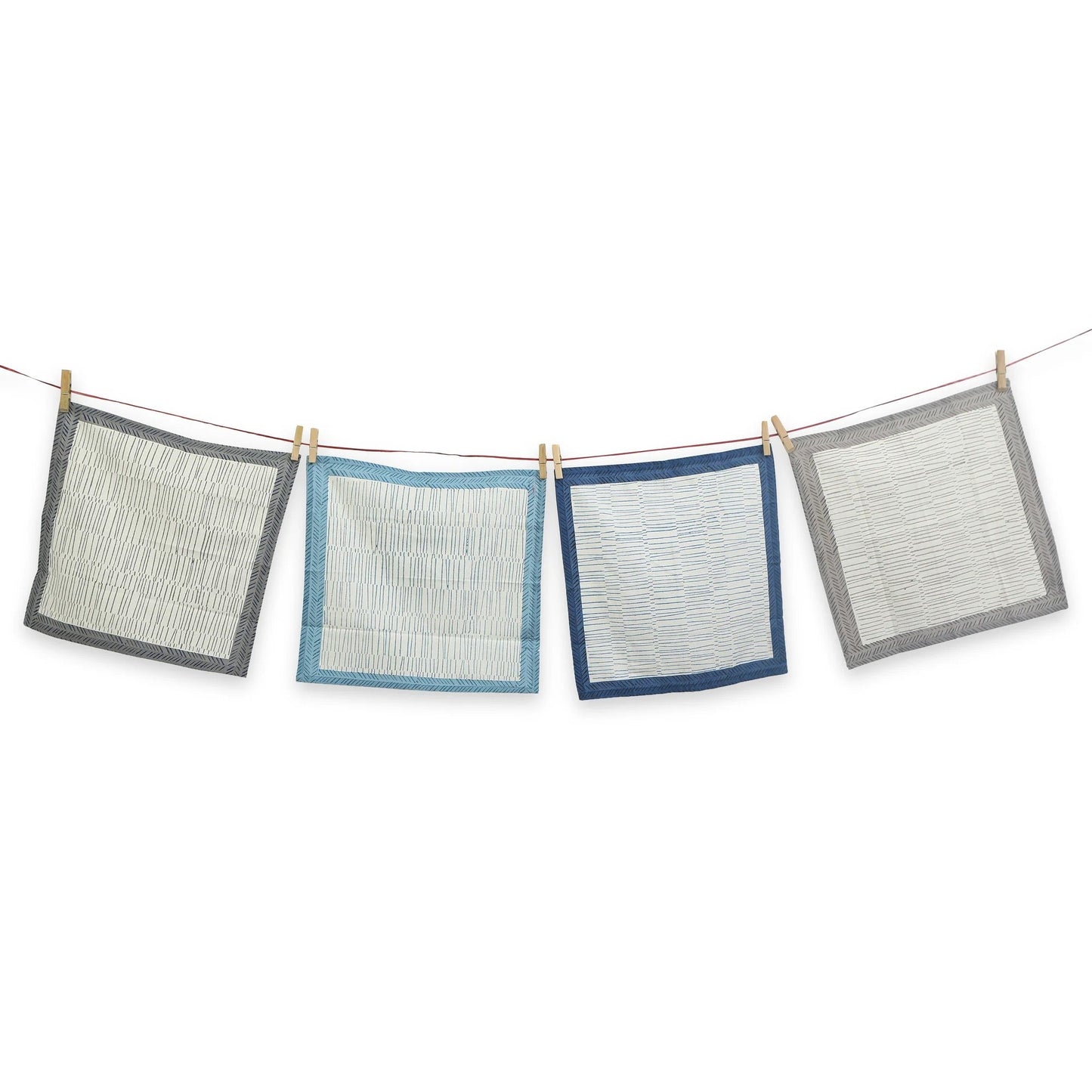 STREAMLINE 16"x16" Hand Block Printed Napkins - Set of 4. Cotton - Fair Trade - Artisan Made