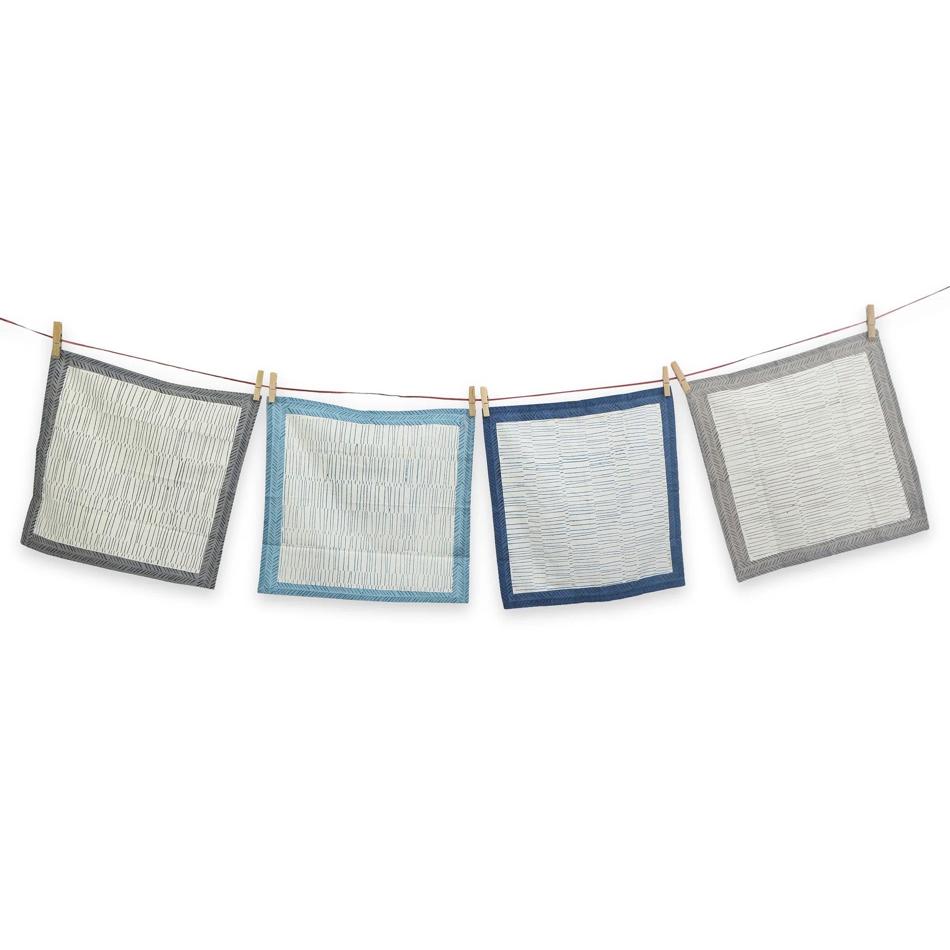 STREAMLINE 16"x16" Hand Block Printed Napkins - Set of 4. Cotton - Fair Trade - Artisan Made