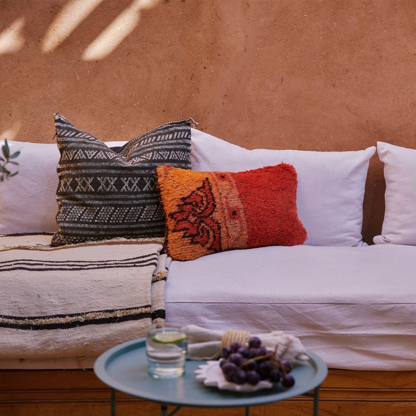 Desert Stripe Cactus Silk Pillow | Black