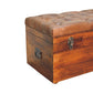 Solid Wood Buffalo Leather Upholstered Hide Chestnut Storage Trunk