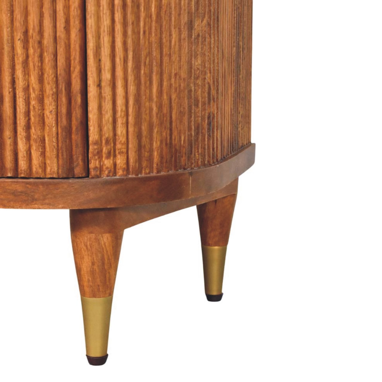 Solid Wood Ribbed Bedside with Brass Accents