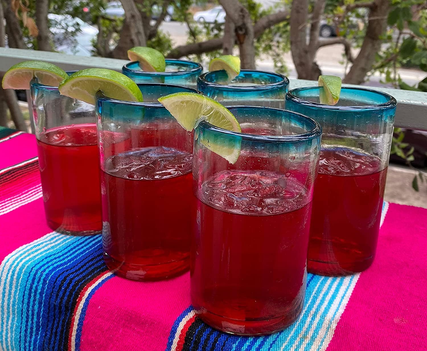 Aqua Rim Drinking Glasses - Set of 6
