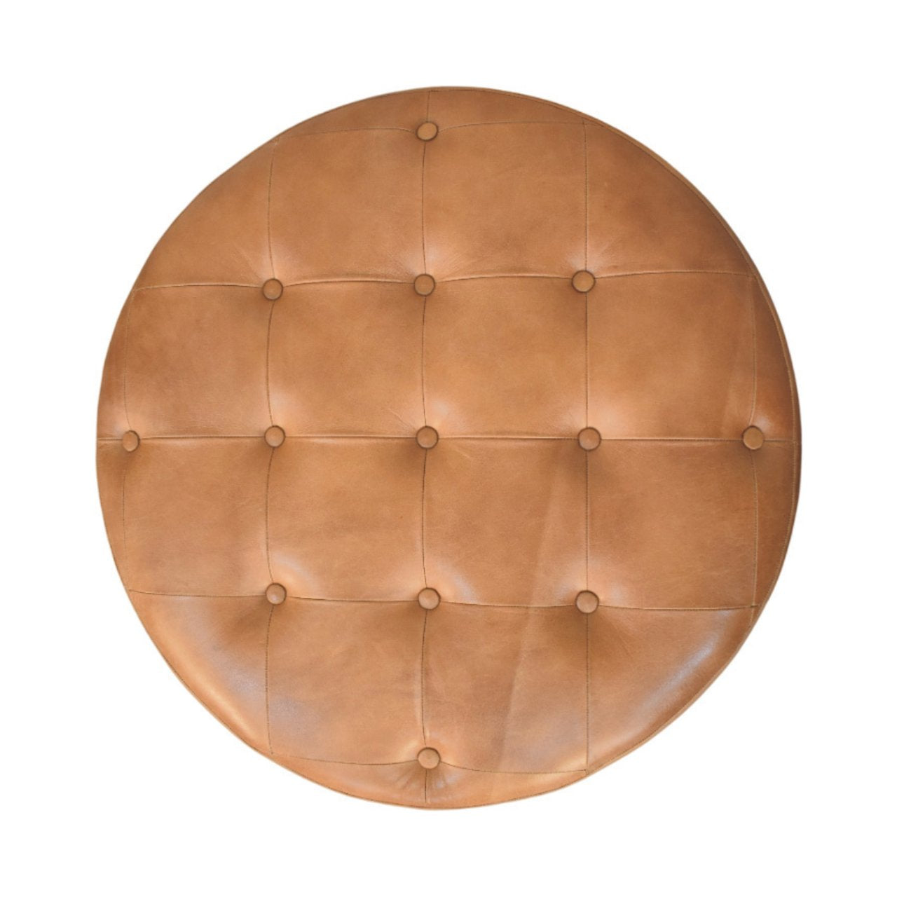 Brown Buffalo Hide Leather Upholstered Round Ottoman