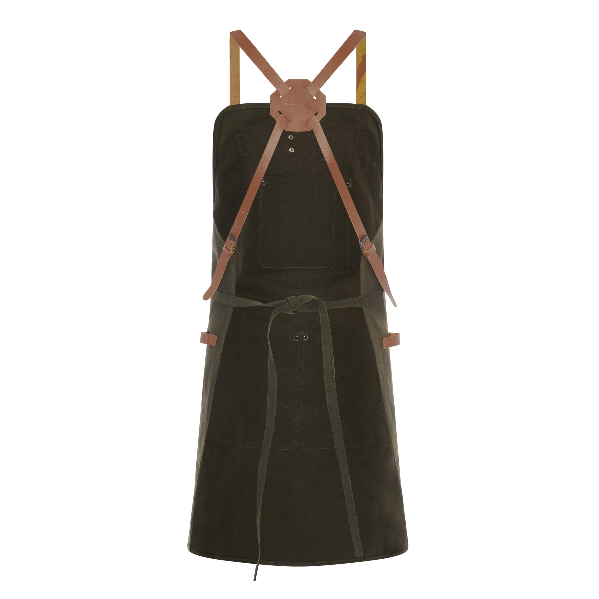 Waxed Canvas Work Apron with Leather Straps & Utility Pockets