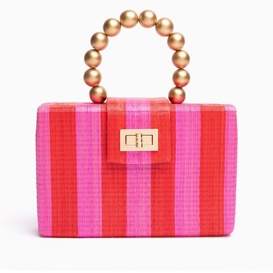 THE LOUISA Red & Pink Stripe Woven Straw Clutch Bag