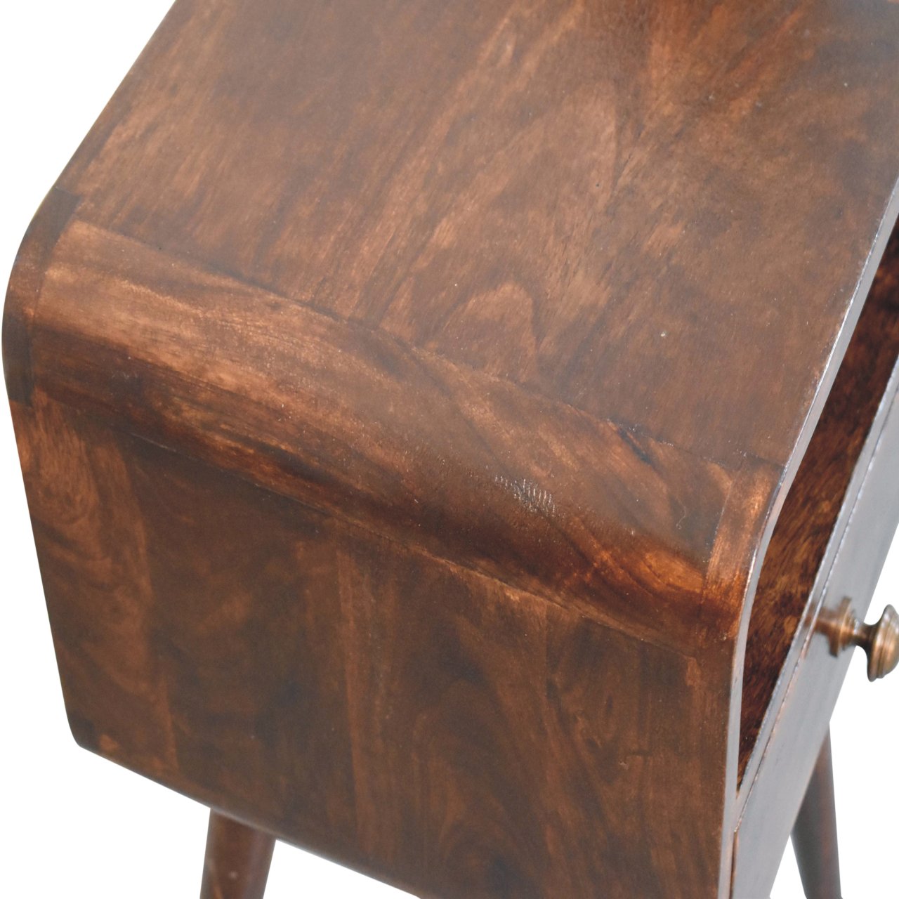 Solid Wood Mini California Walnut Curved Bedside Table
