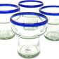 Set of 4 Hand Blown Stemless Blue Rim Margarita Glasses