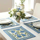 Hand Block Printed Blue Floral Cotton Placemats, Table Mat Set of Two