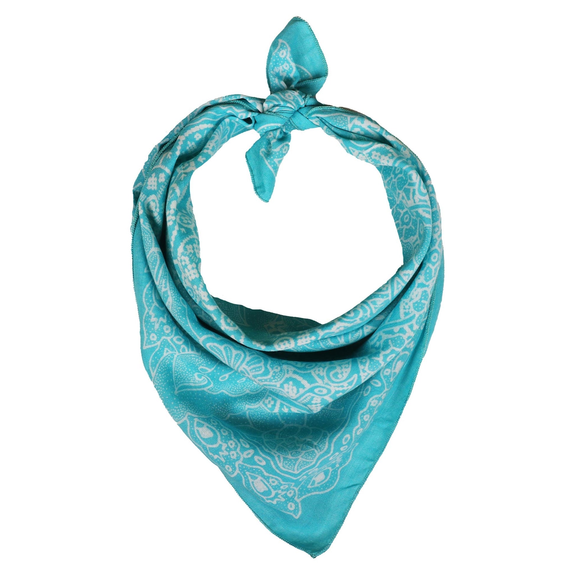 Fully Hand Drawn Batik Tulis Bandana, Teal Tile, Butterfly, Turquoise