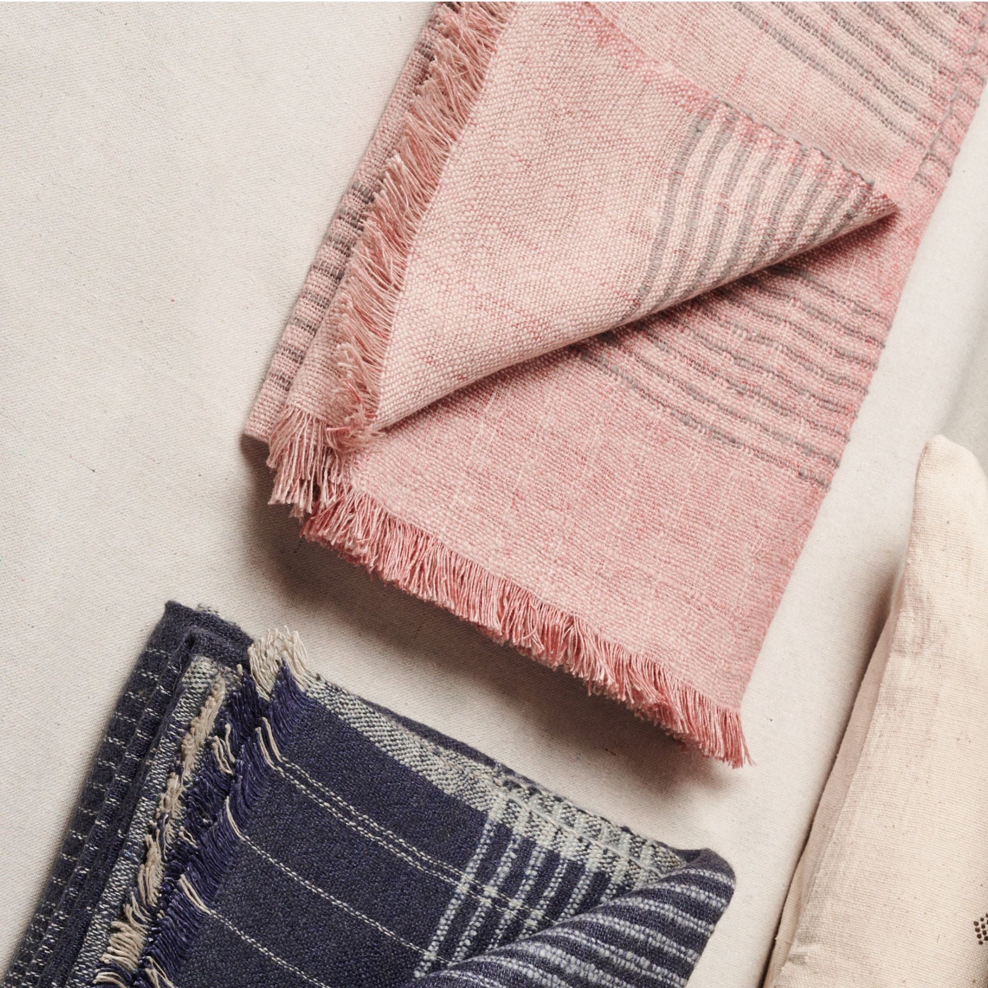 Silica Rose In Shades of Salmon Gray Stripes Pattern Soft Handwoven Merino Throw