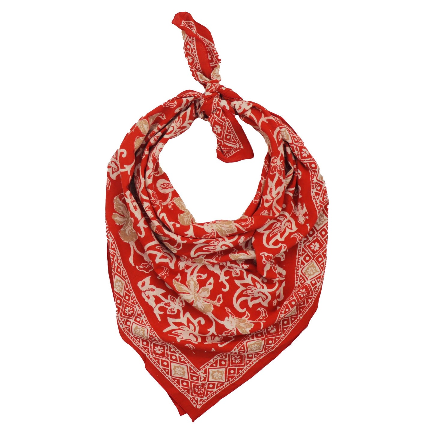 Large 39" Hand Dyed Batik Bandana, 100% Soft Cotton, Fiery Flora