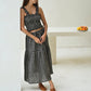 Elena Crinkle Linen Gingham Carry-On Travel Skirt in Black