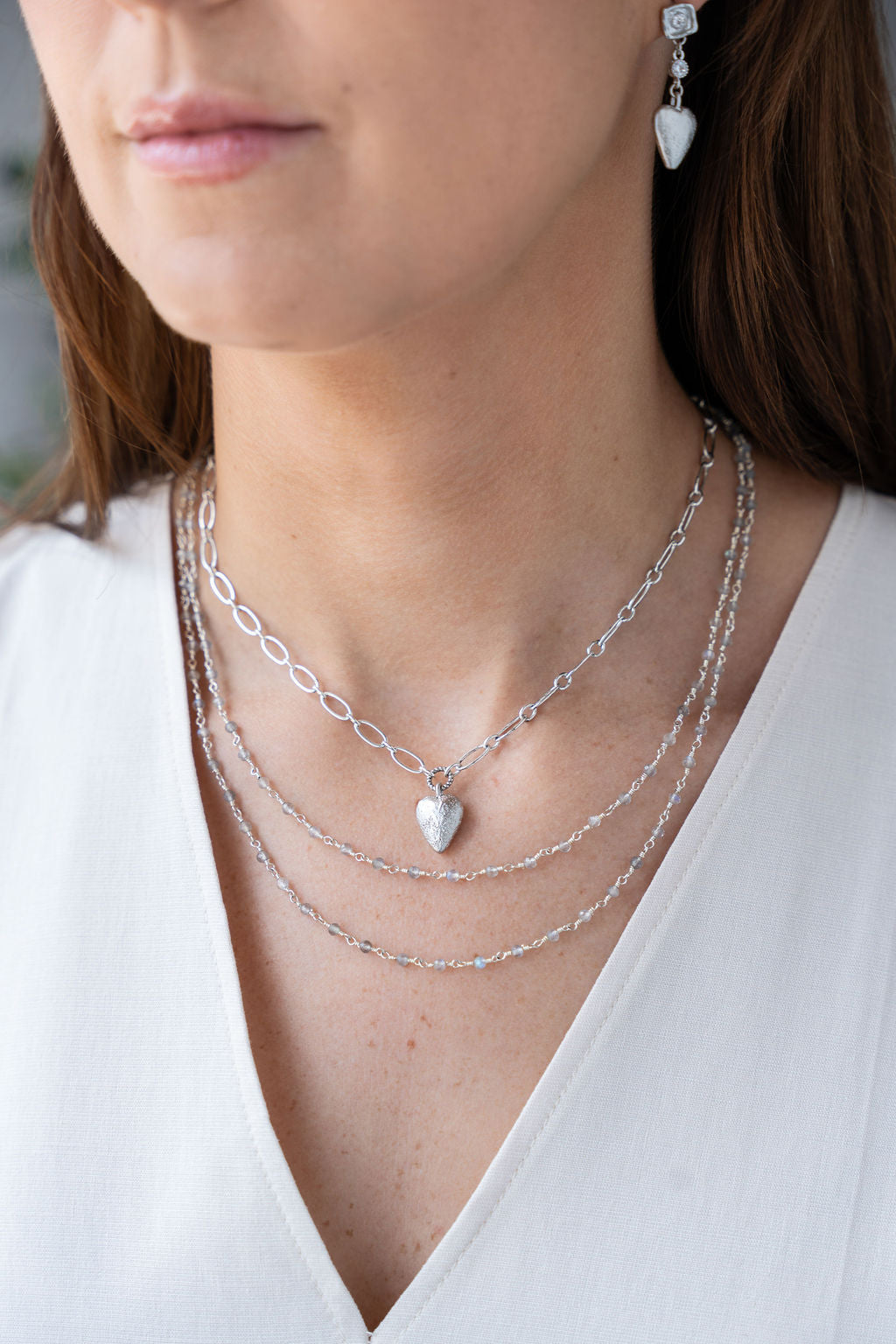 Silver Two Strand Delicate Labradorite Necklace