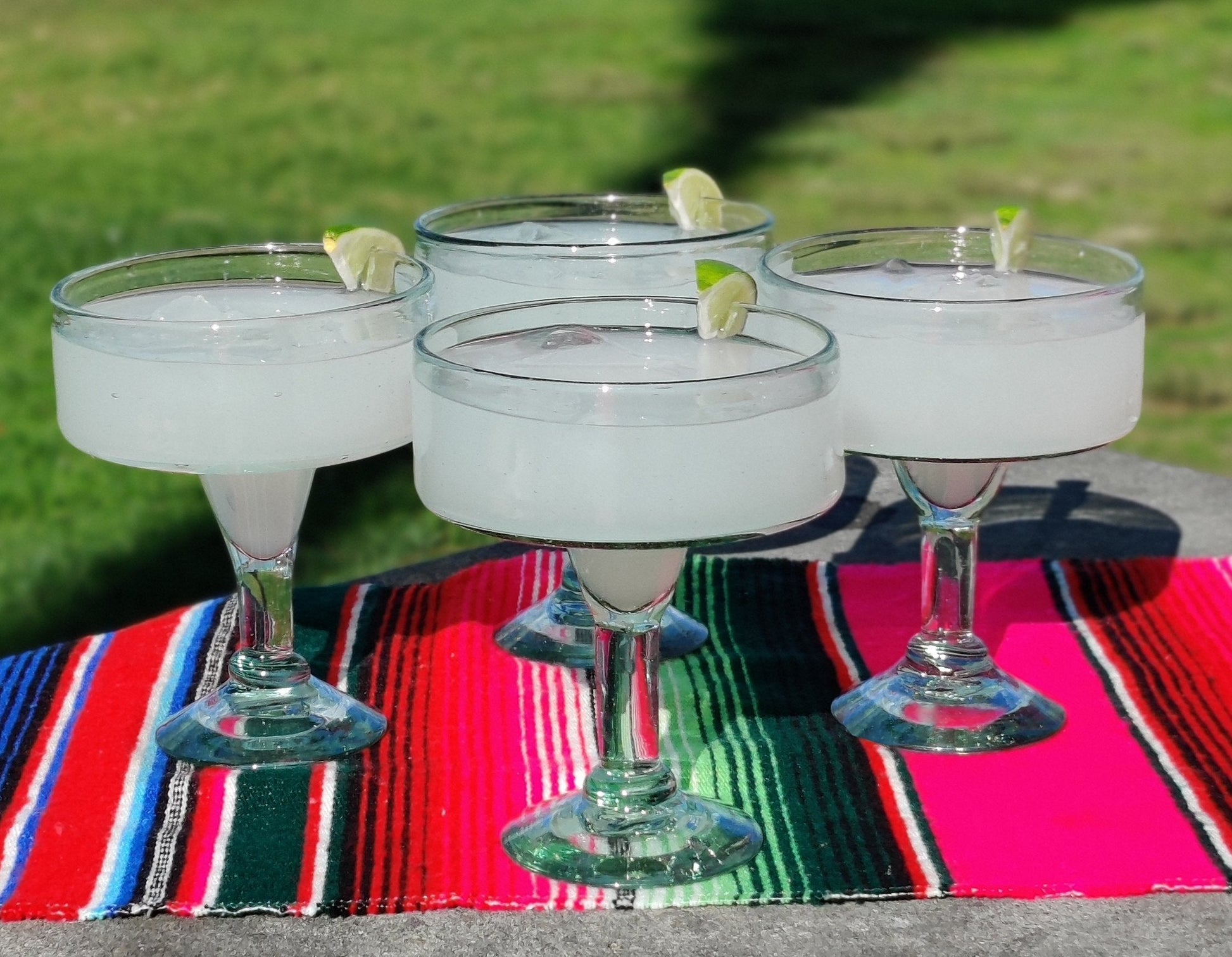 Set of 4 Natural Clear Hand Blown Margarita Glasses