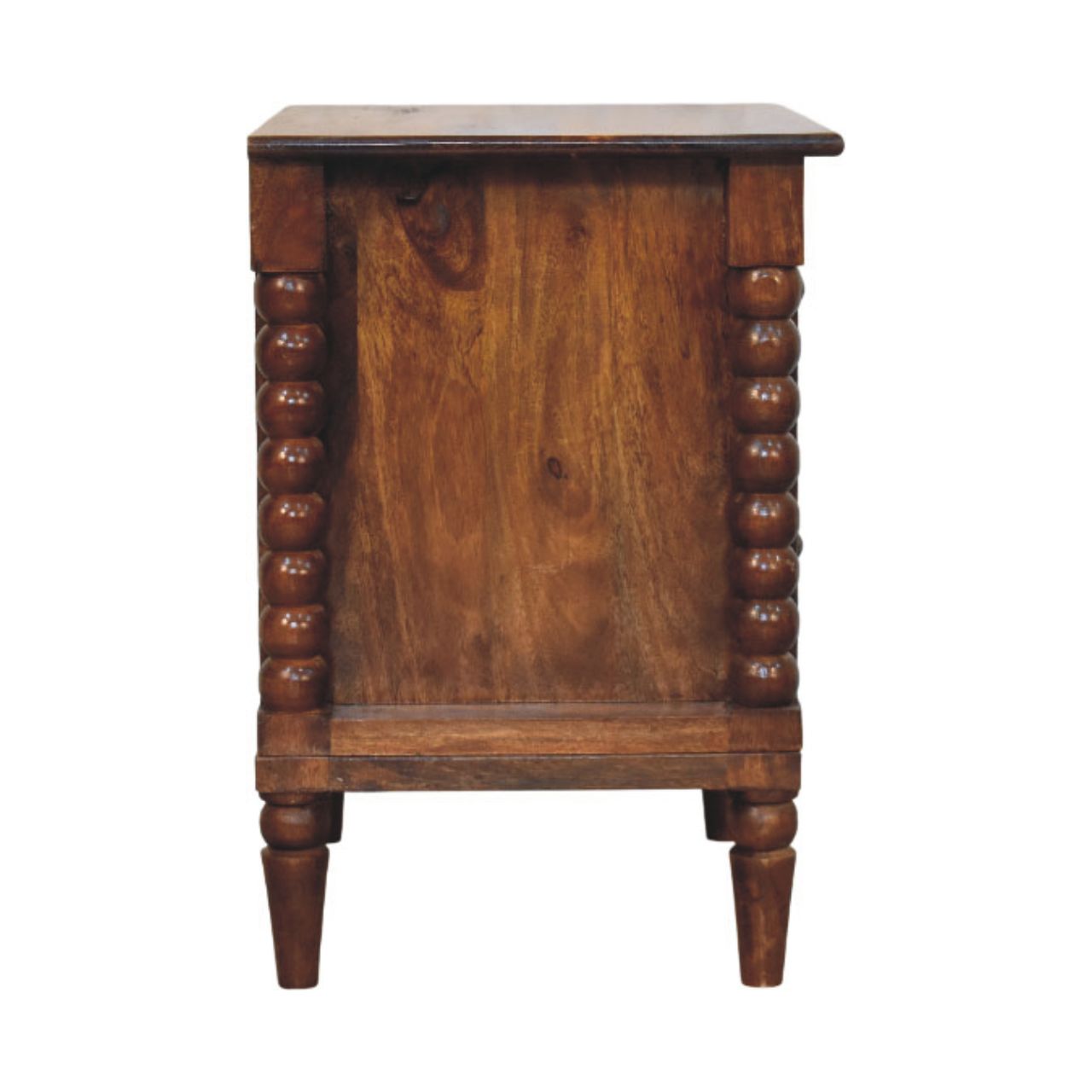 Solid Wood Spindle Beaded Bedside Table 2 Drawers Brown