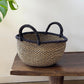 Handwoven Natural & Black Checkerboard Bolga Basket - Large Round