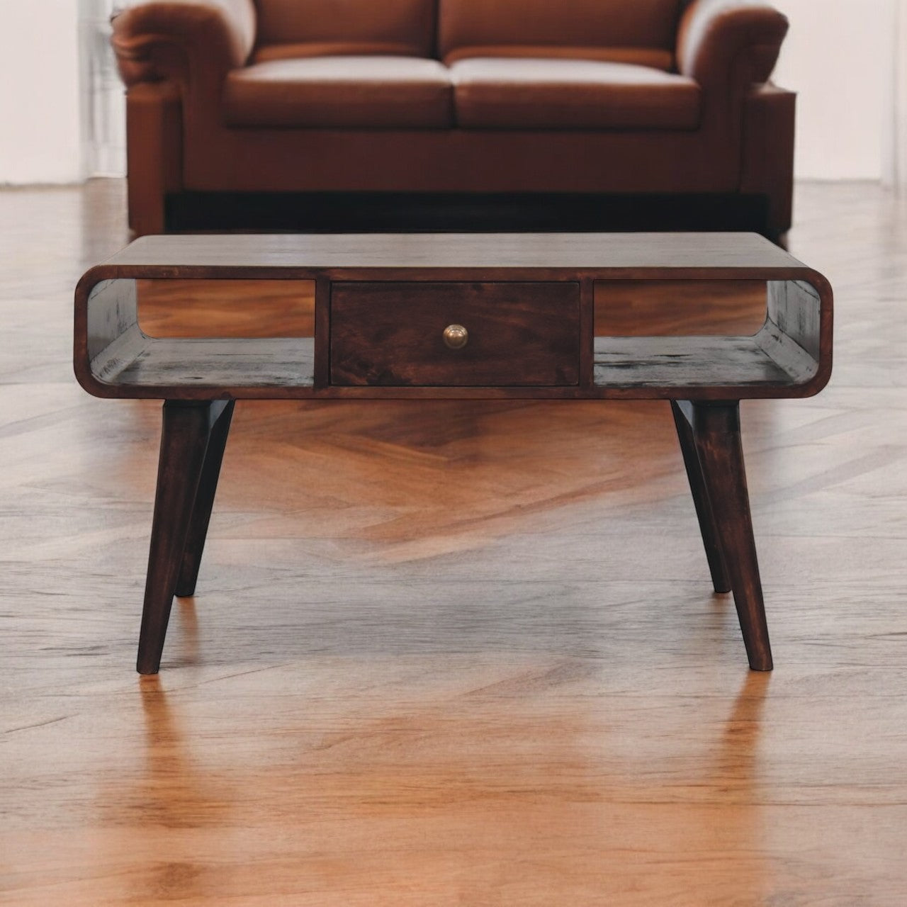 Solid Wood Curved California Walnut Coffee Table