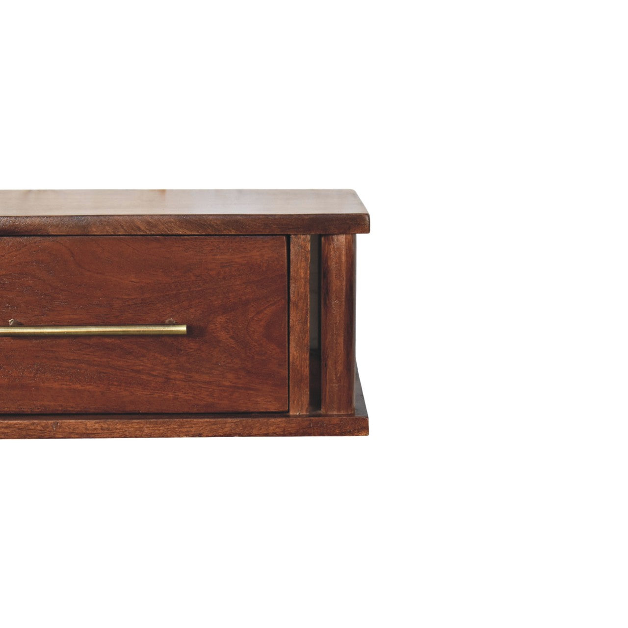 Solid Wood Wall-Mounted Bedside with Brass Handle