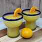 Set of 4 Hand Blown Stemless Blue Rim Margarita Glasses