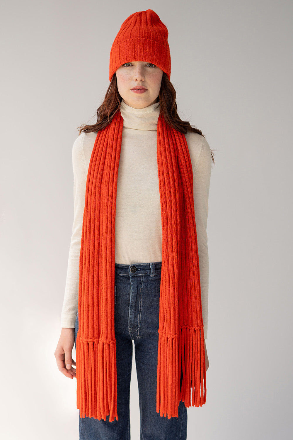 RIBBED BABY ALPACA FRINGE SCARF