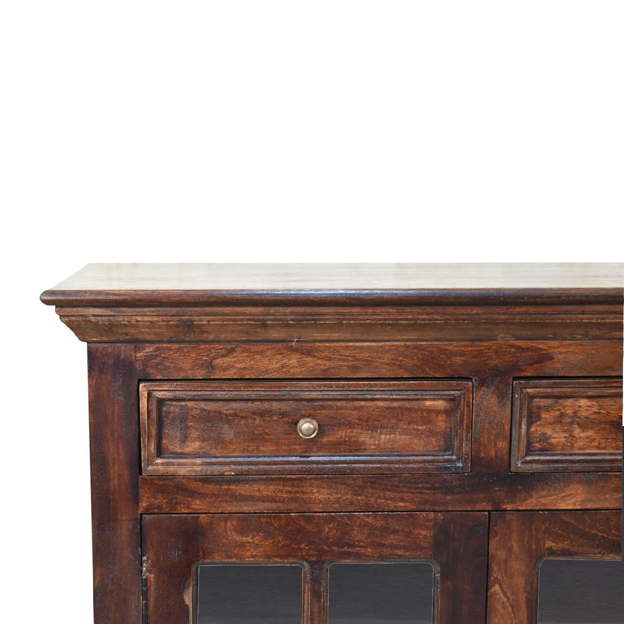 Solid Wood Light Walnut Cabinet with Glazed Doors