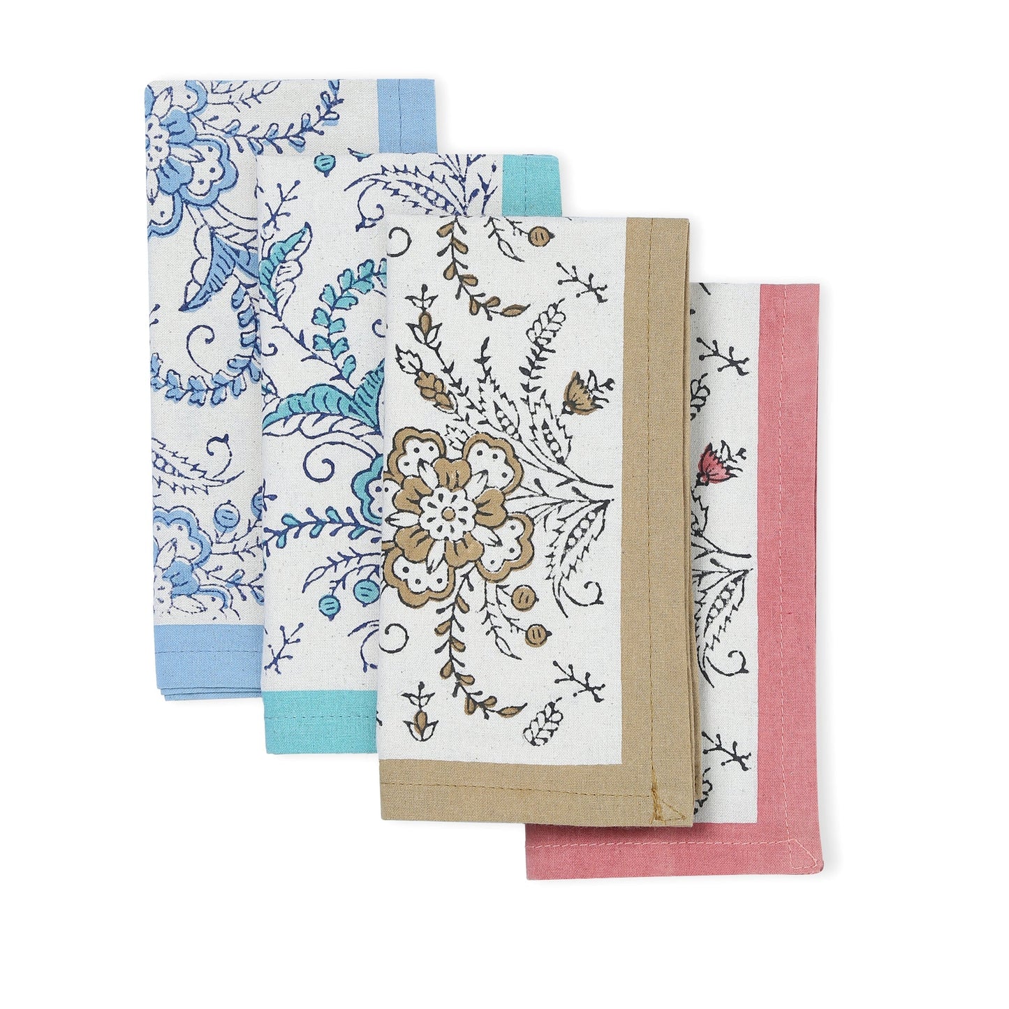 STREAMLINE 16"x16" Hand Block Printed Napkins - Set of 4. Cotton - Fair Trade - Artisan Made