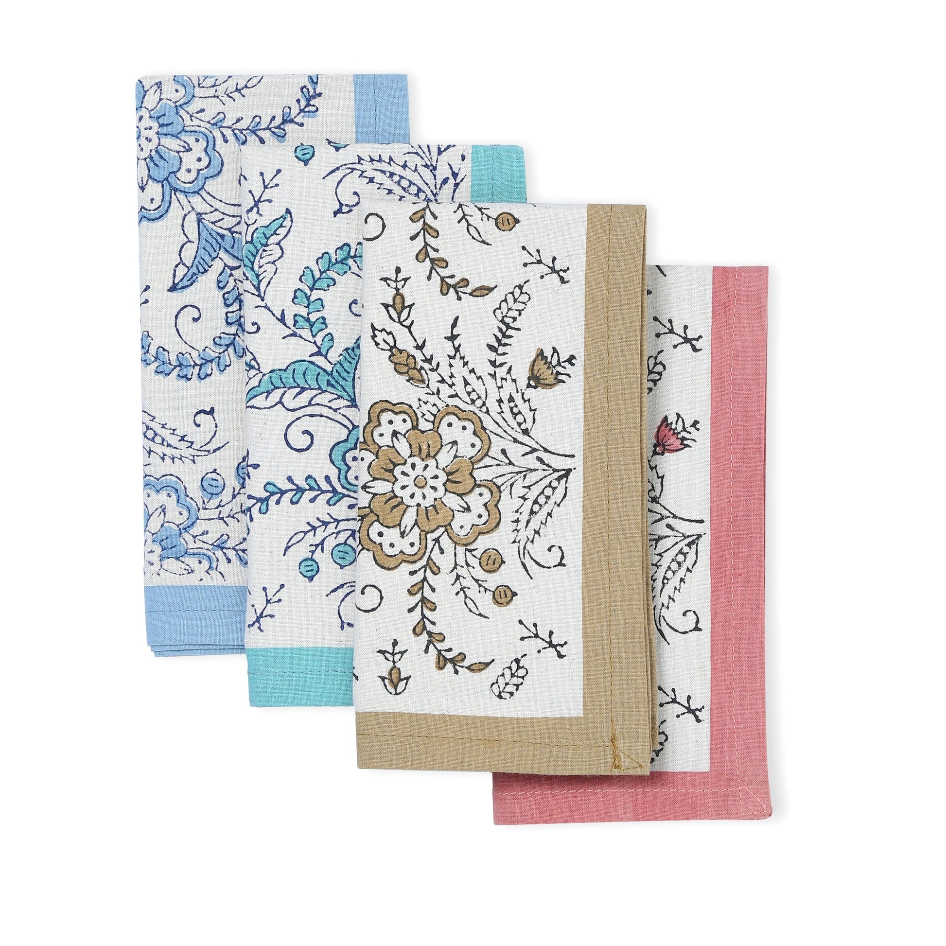 STREAMLINE 16"x16" Hand Block Printed Napkins - Set of 4. Cotton - Fair Trade - Artisan Made