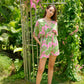 Aubrey Floral Wrap Top and Shorts Travel Matching Set in Pink Garden