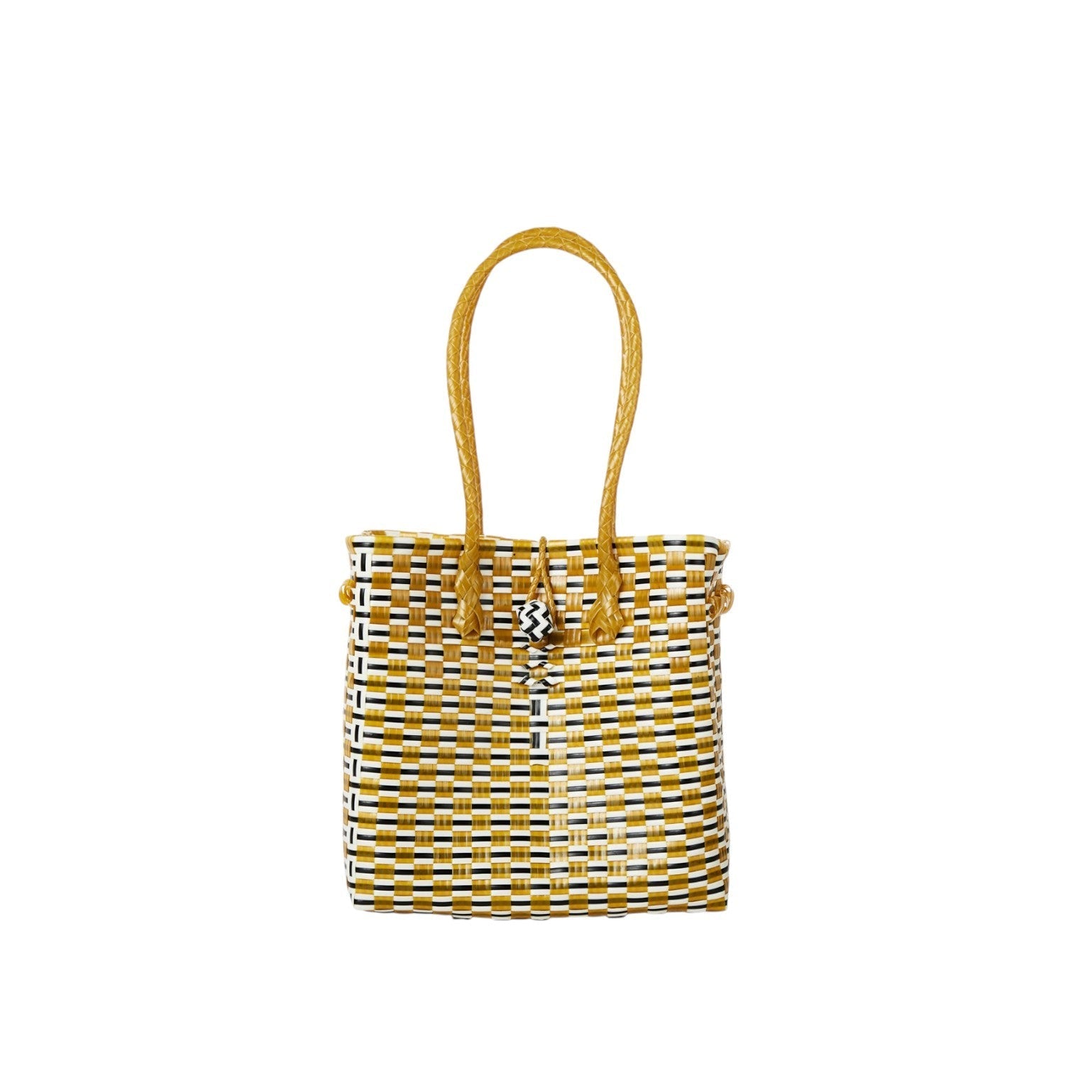 Midi Ella Handwoven Tote · Checker Recycled Plastic