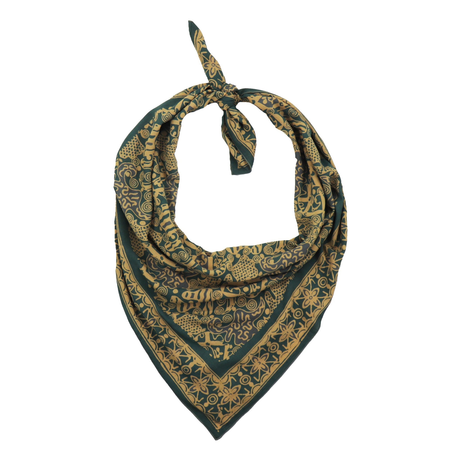 Large 39" Hand Dyed Batik Bandana, 100% Soft Cotton, Abstract Flowers