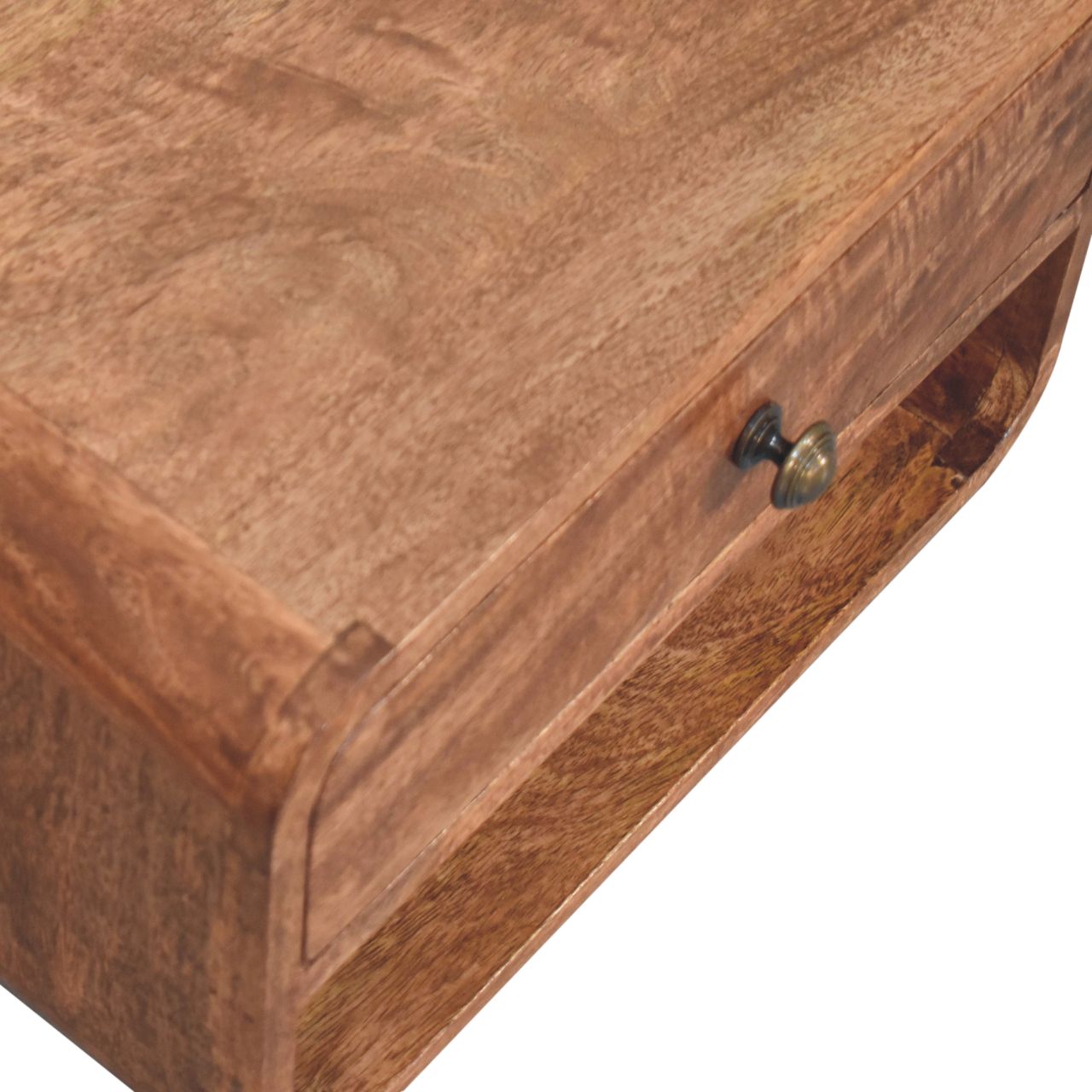 Solid Wood Curved Honey Caramel Wall-Mounted Bedside Table