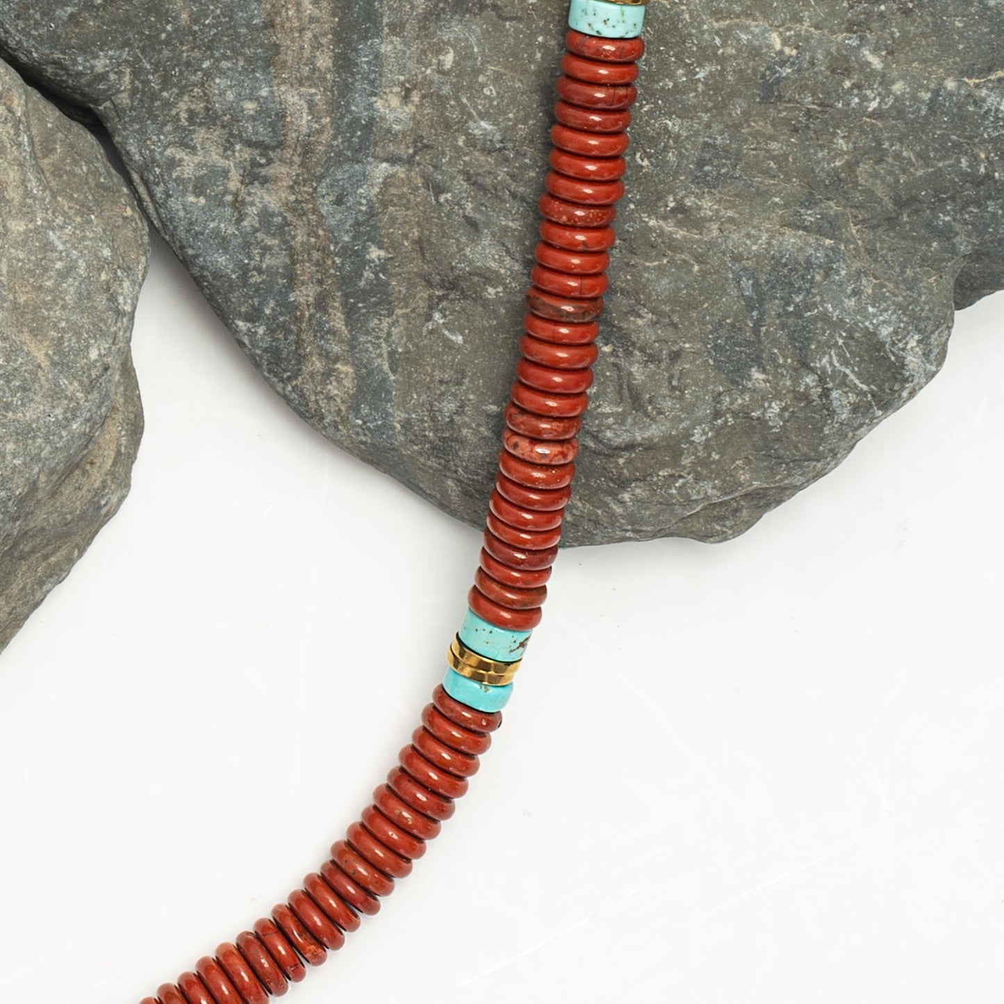 Nomadic Turquoise & Red Jasper Rope Beaded Necklace