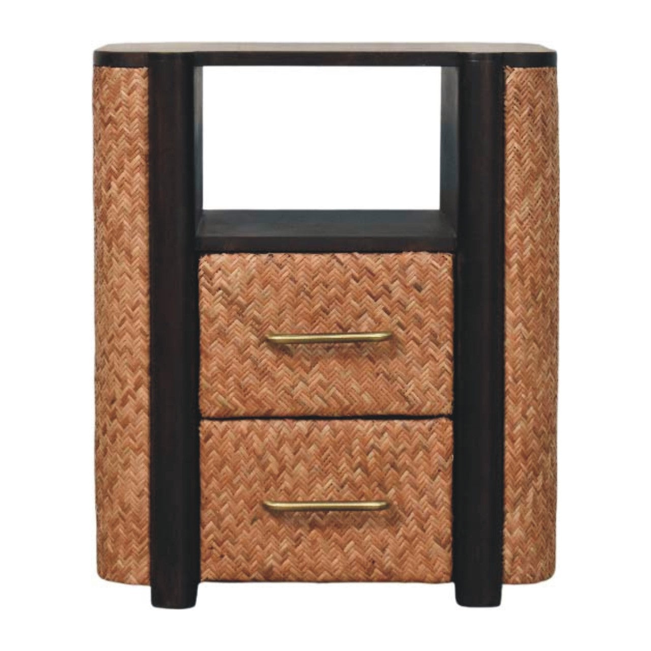 Solid Wood Rattan Curve Edge Nightstand