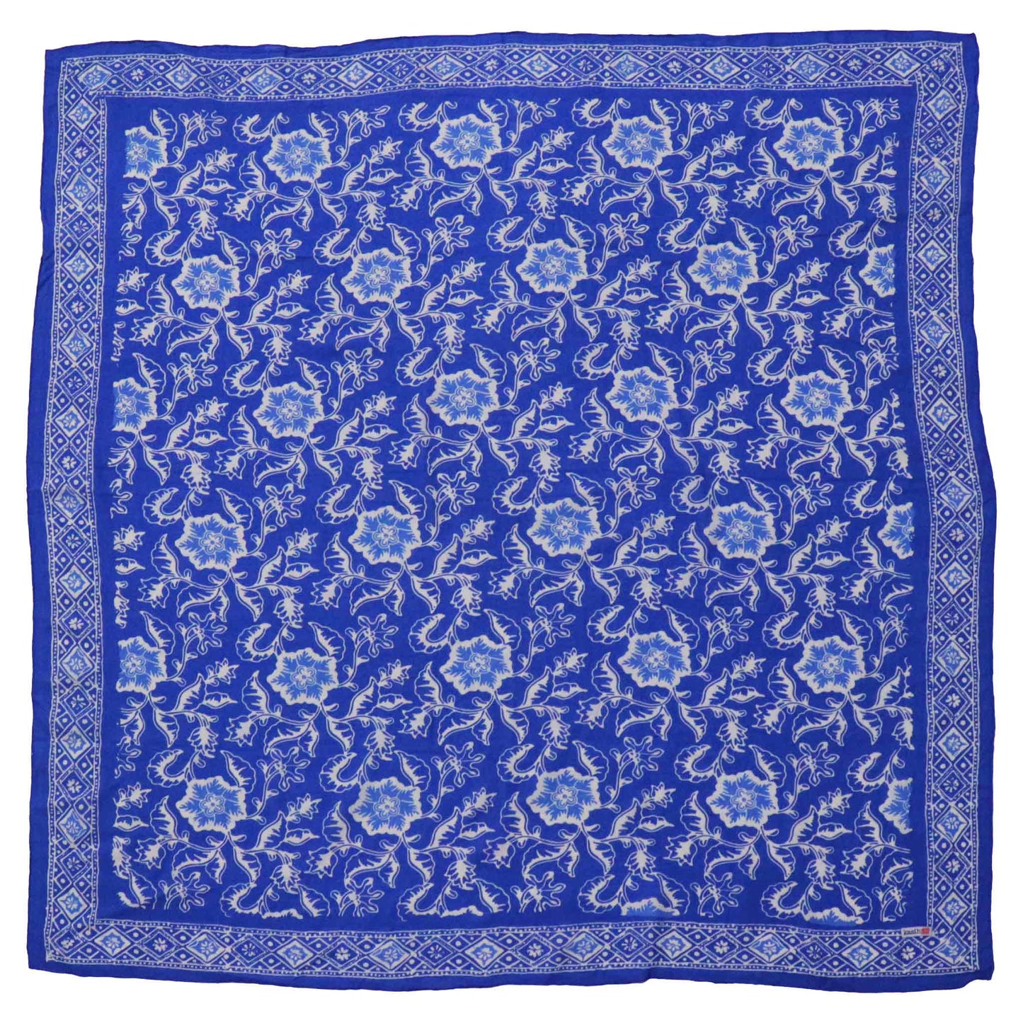 Large 39" Hand Dyed Batik Bandana, Blue Tendril, 100% Cotton