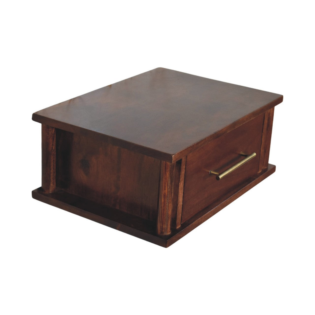 Solid Wood Wall-Mounted Bedside with Brass Handle