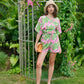 Aubrey Floral Wrap Top and Shorts Travel Matching Set in Pink Garden