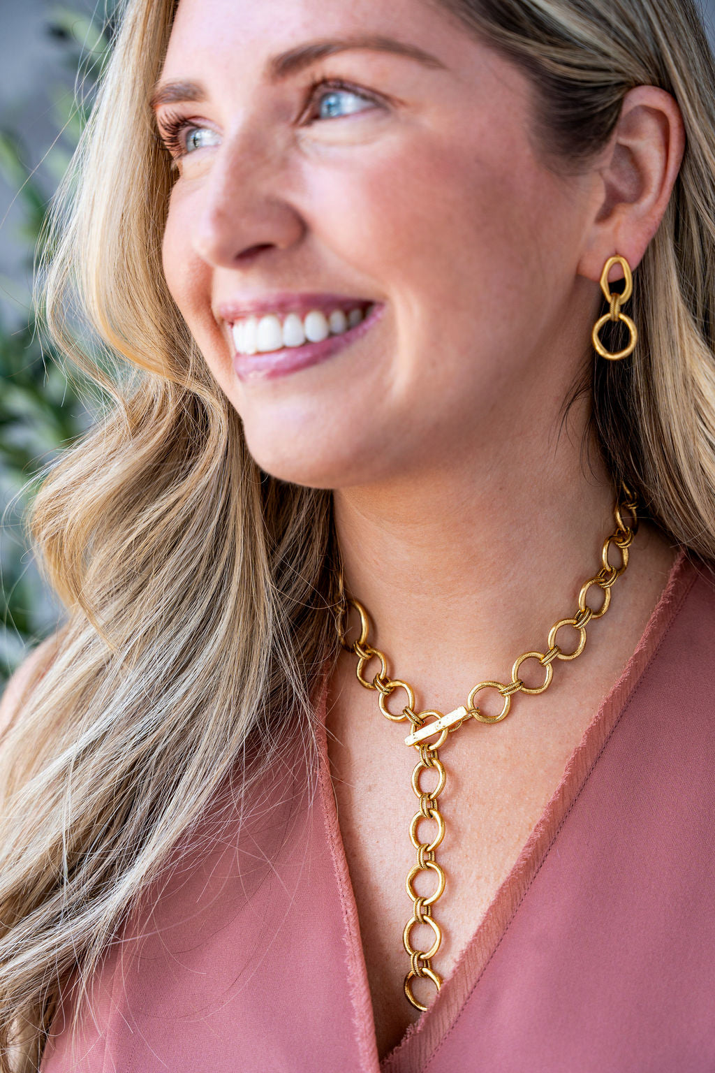 Gold Sculpted Circle Drop Earrings