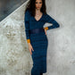 VIRA V NECK DRESS - COBALT MARL